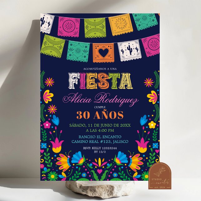 Convite Dark Colorful Talavera Mexican Fiesta Birthday (Criador carregado)