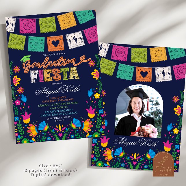 Convite Dark Colorful Talavera Mexican Graduation Fiesta I (Criador carregado)