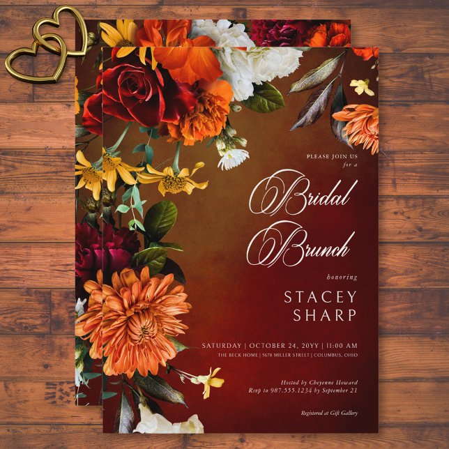 Convite Dark Elegant Summer Sunset Floral Bridal Brunch (Dark Elegant Summer Sunset Floral Bridal Brunch Invitation)