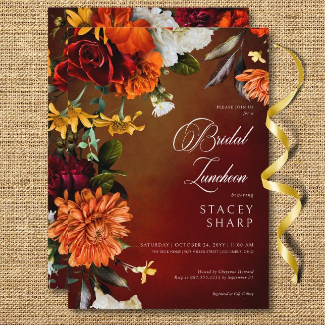 Convite Dark Elegant Summer Sunset Floral Bridal Luncheon (Dark Elegant Summer Sunset Floral Bridal Luncheon Invitation)