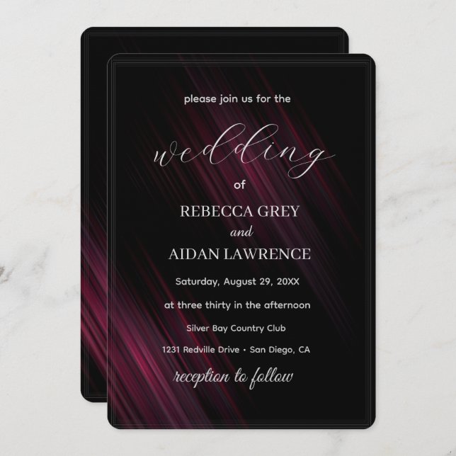 Convite Dark Elegant Wedding Invitation Design (Frente/Verso)