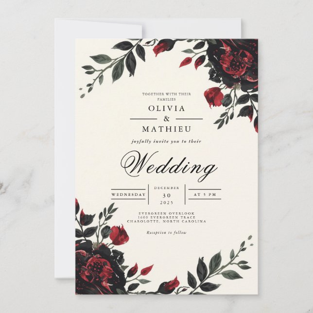 Convite Dark Floral Gothic Romance Wedding (Frente)