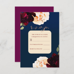 Convite Dark Floral Marsala Cream & Marinho Reply R.S.V.P.
