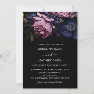 Convite Dark Floral Moody Floral | Photo Wedding