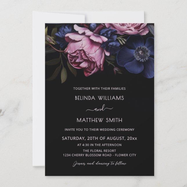 Convite Dark Floral Moody | Photo Wedding (Frente)