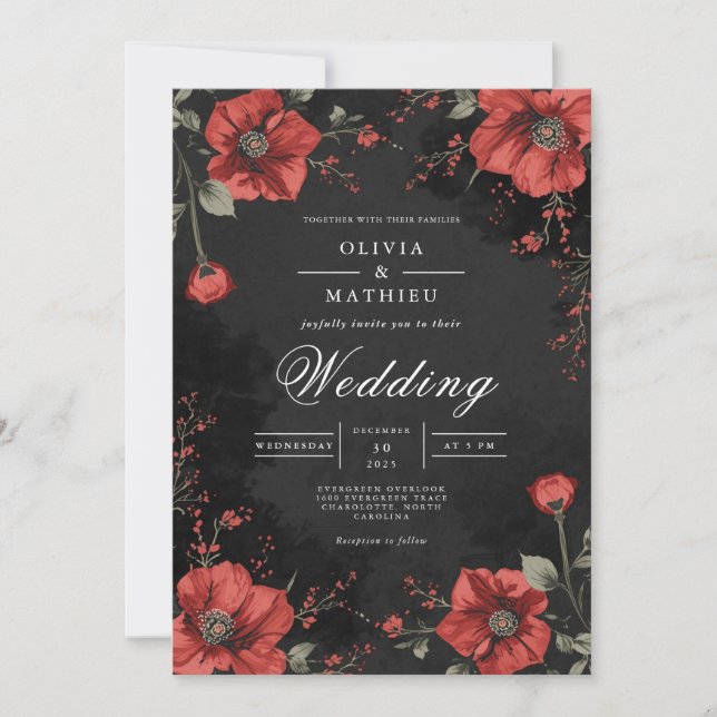 Convite Dark Floral Romance Wedding (Frente)