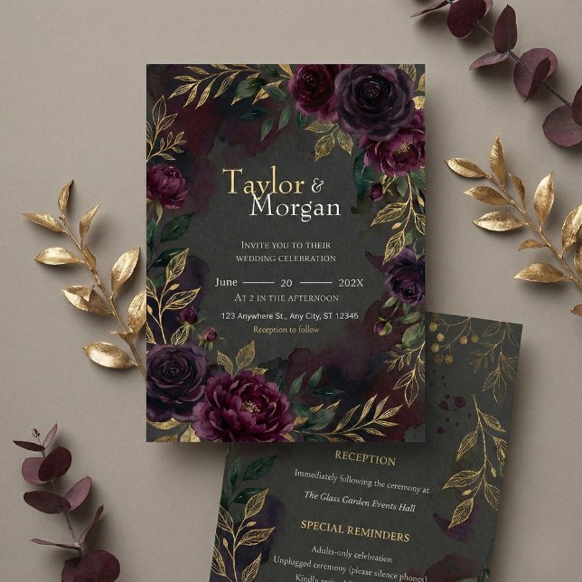 Convite Dark-floral Wedding Invitation (Criador carregado)