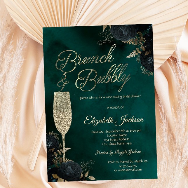 Convite Dark Flowers Champagne Glass Green (Criador carregado)