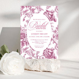 Convite Dark Fuchsia Toile Roses Bridal Shower Invitation 