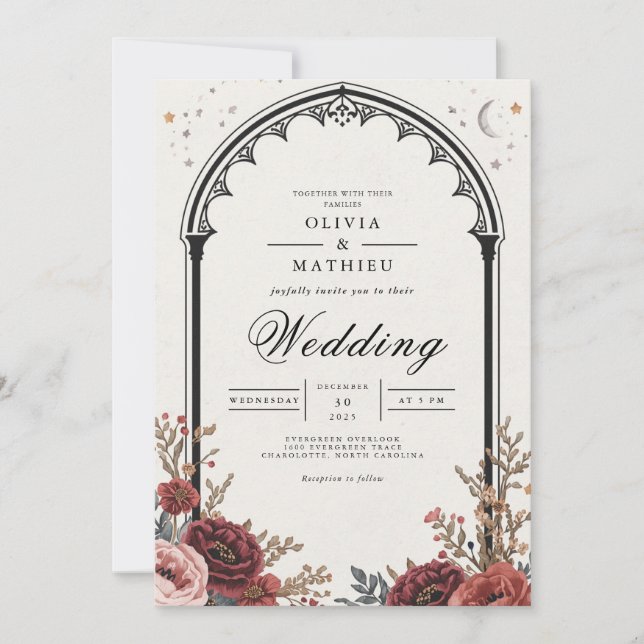 Convite Dark Gothic Floral Romance Wedding (Frente)
