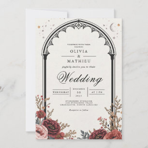 Convite Dark Gothic Floral Romance Wedding