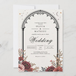 Convite Dark Gothic Floral Romance Wedding