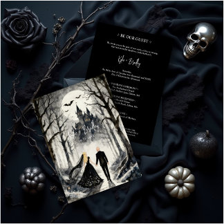 Convite Dark Gothic Forest Wedding Couple Haunted Castle