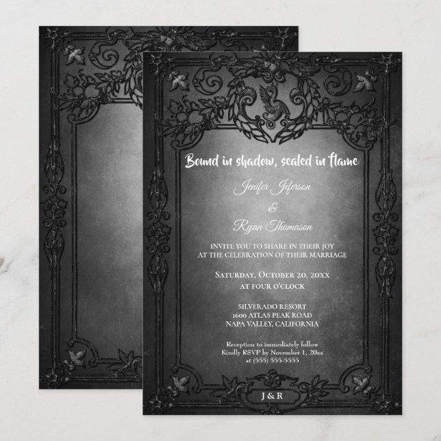 Convite Dark Gothic Halloween wedding invitation (Frente/Verso)