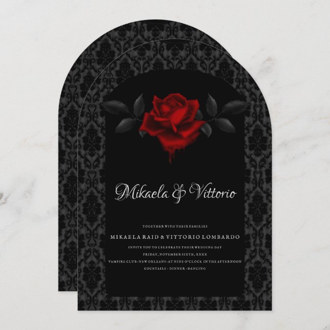 Convite Dark Gothic Rose wedding Invitation (Frente/Verso)