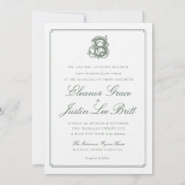 Convite Dark Green "B" Monogram Wedding Invitation