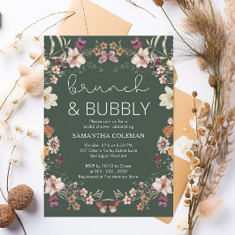 Convite Dark Green Boho Wildflower Chá de panela Brunch