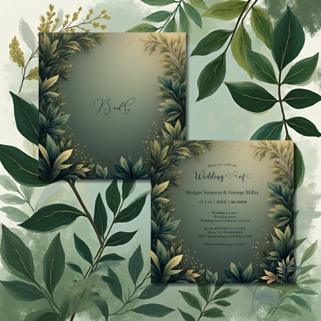 Convite dark green elegant nature wedding (Criador carregado)