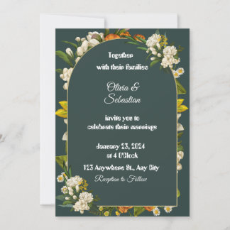 Convite Dark Green Floral Arch Wedding Invitation