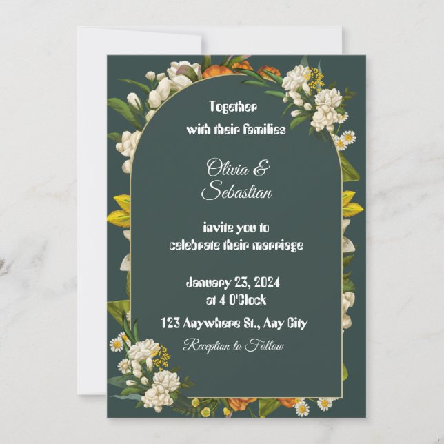 Convite Dark Green Floral Arch Wedding Invitation (Frente)