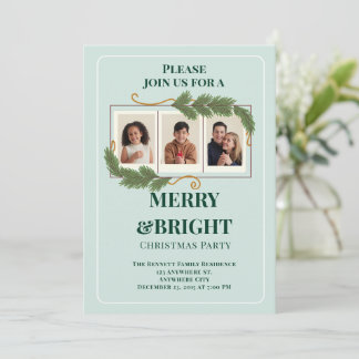 Convite Dark Green Modern Family Photo Christmas