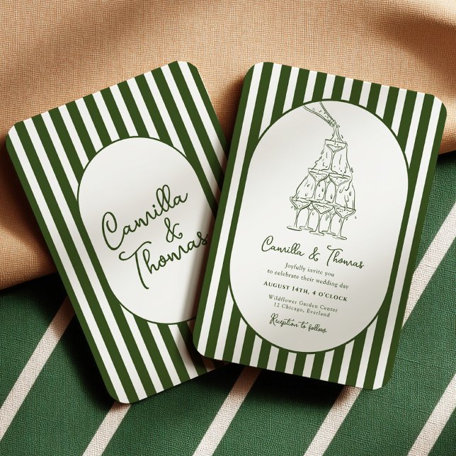 Convite Dark Green Stripes Wedding (Criador carregado)