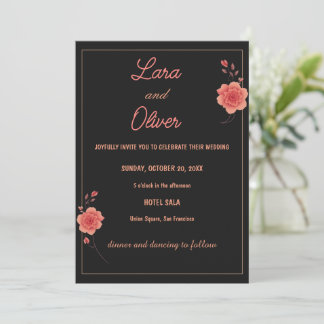 Convite Dark Minimal Rose Wedding Invitation Elegant Rom