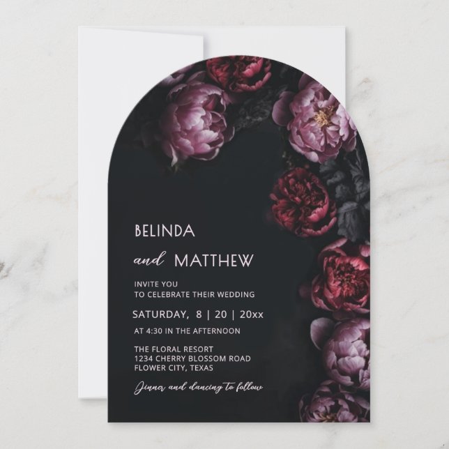 Convite Dark Moody 3D Flowers Wedding Invitation (Frente)