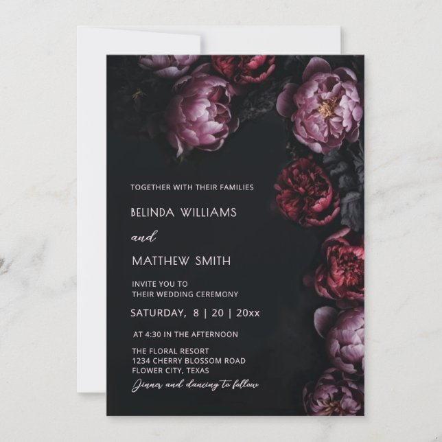 Convite Dark Moody 3D Flowers Wedding Invitation (Frente)