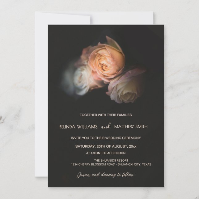 Convite Dark Moody Blush 3D Flowers Wedding (Frente)