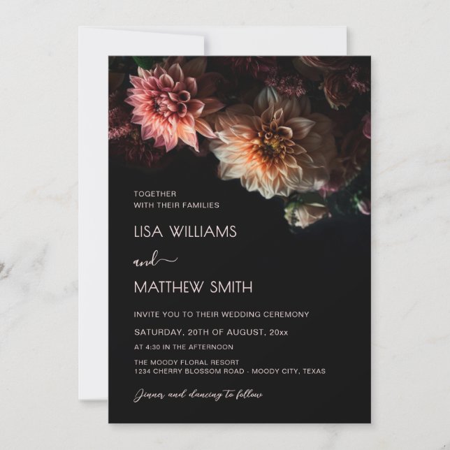 Convite Dark Moody Floral | Chrysanthemum  Wedding (Frente)