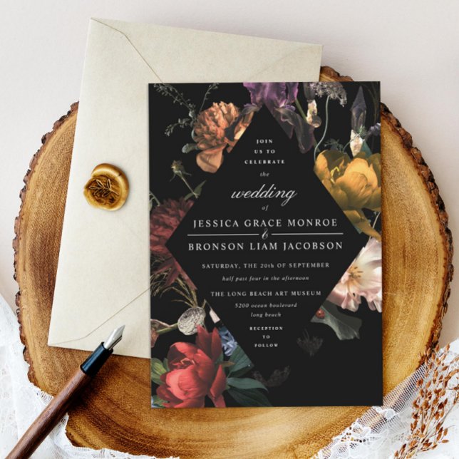 Convite Dark Moody Floral Dutch Painterly Wedding (Criador carregado)