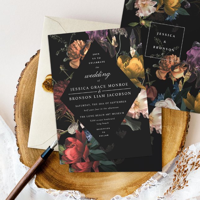 Convite Dark Moody Floral Dutch Painterly Wedding (Criador carregado)