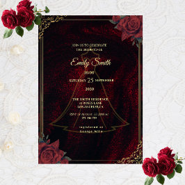 Convite Dark Moody Gothic Red Roses Elegant Bridal Shower