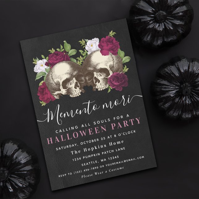Convite Dark Moody Memento Mori Festa Floral de Halloween (Criador carregado)