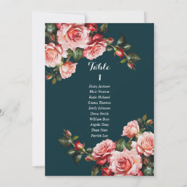 Convite Dark moody pink and red roses seating chart card
