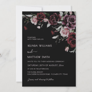 Convite Dark Moody Roses Black Background | Photo Wedding