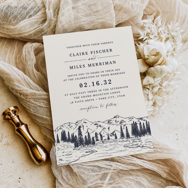 Convite Dark Navy | Mountain Sketch Wedding (Criador carregado)