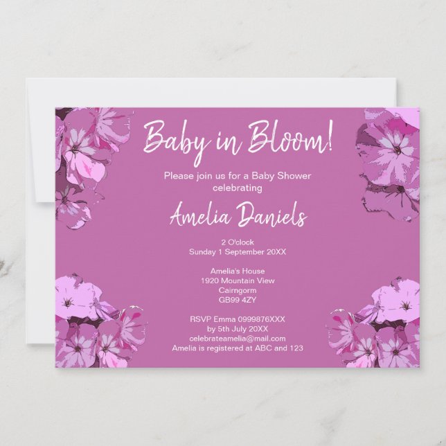 Convite Dark Pink Floral Baby Shower Invitation (Frente)