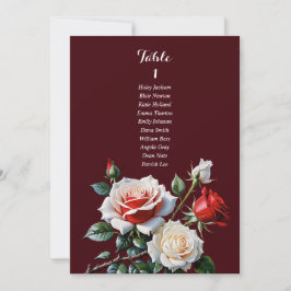 Convite Dark Pretty pink white red rose seating chart card
