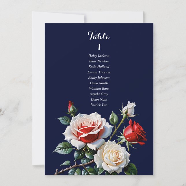 Convite Dark Pretty pink white red rose seating chart card (Frente)