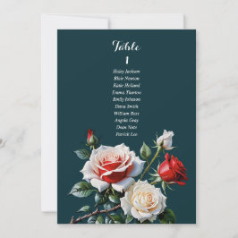 Convite Dark Pretty pink white red rose seating chart card