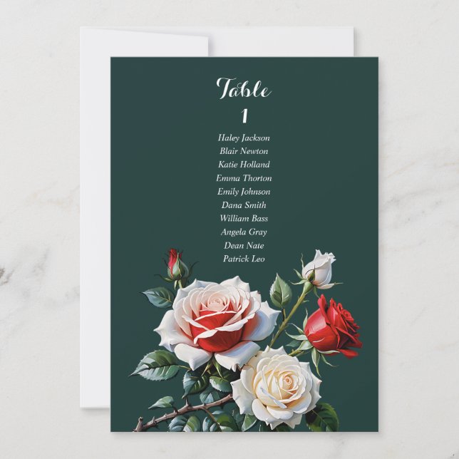 Convite Dark Pretty pink white red rose seating chart card (Frente)