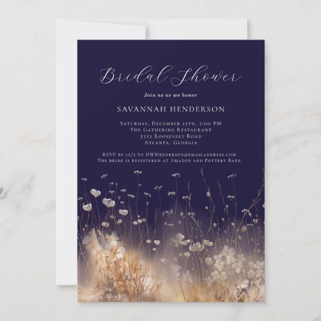 Convite Dark Purple Bridal Shower Invitation (Frente)