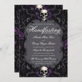 Convite Dark Purple Gothic Boho Floral Skull Handfasting