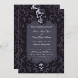 Convite Dark Purple Gothic Boho Floral Skull Wedding