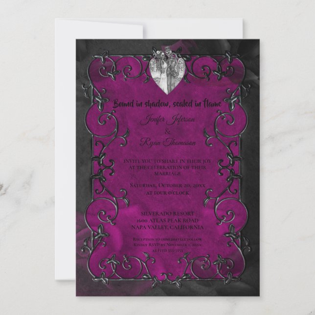 Convite Dark purple Gothic Halloween wedding Invitation (Frente)