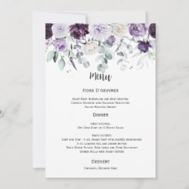 Convite Dark Purple, Lavender, White Wedding Menu