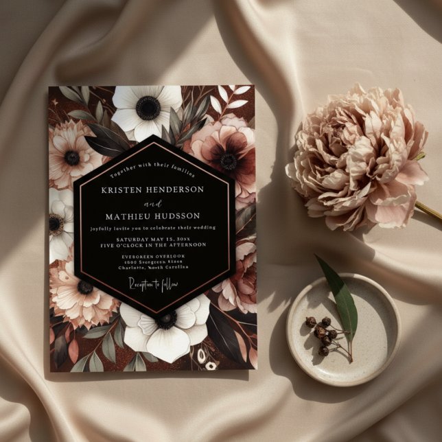 Convite Dark Red Floral Moody Romance Wedding (Criador carregado)