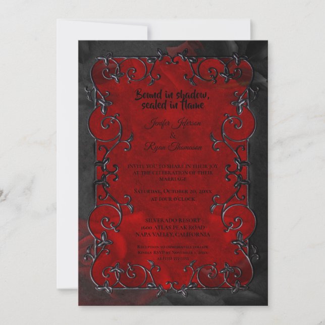 Convite Dark red Gothic Halloween wedding Invitation (Frente)